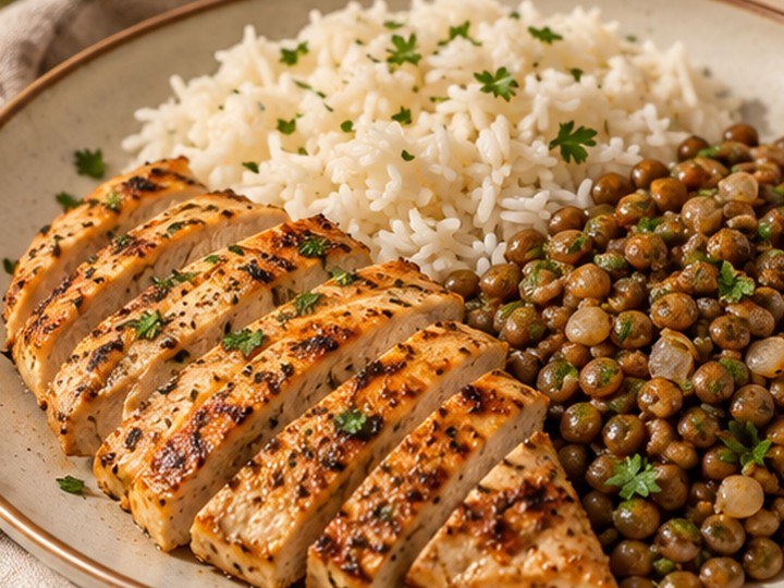Ficha visual de Pollo, arroz y lentejas