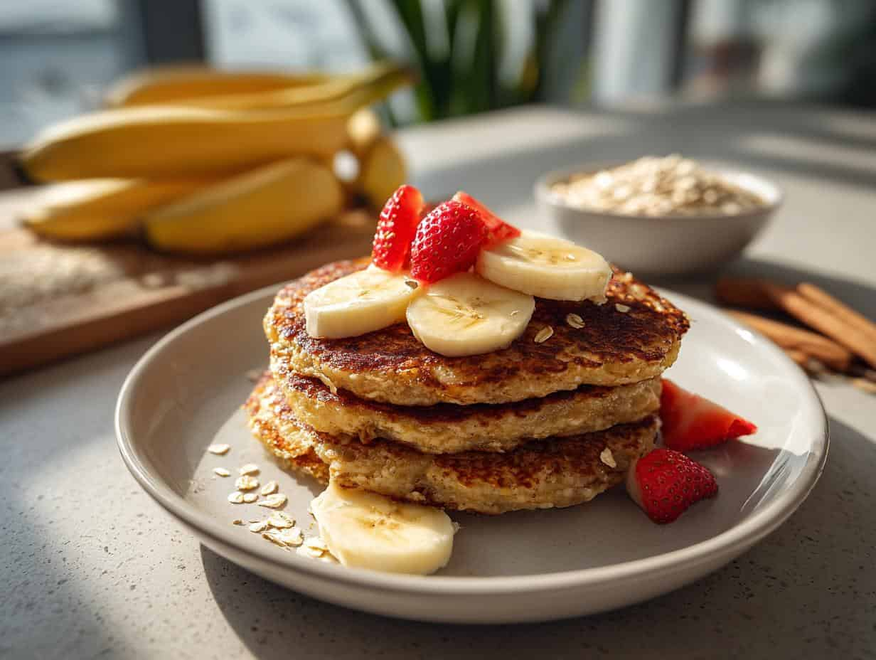 Fotografía de panqueques de avena y banano