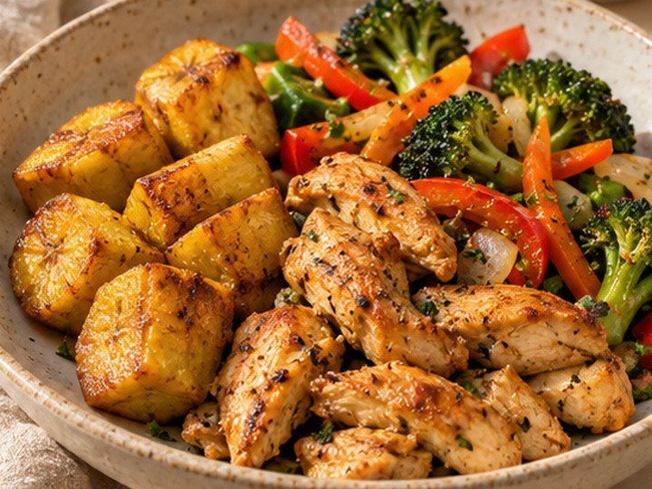Ficha visual de Pollo con verde y ensalada