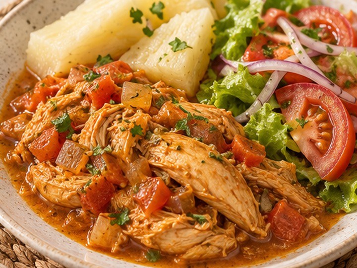 Ficha visual de Pollo guisado con yuca